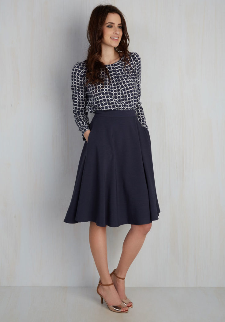 Just This Sway Midi Skirt in Navy