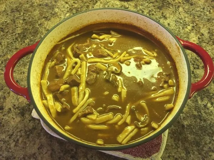 Beef & Noodles over Mashed Potatoes