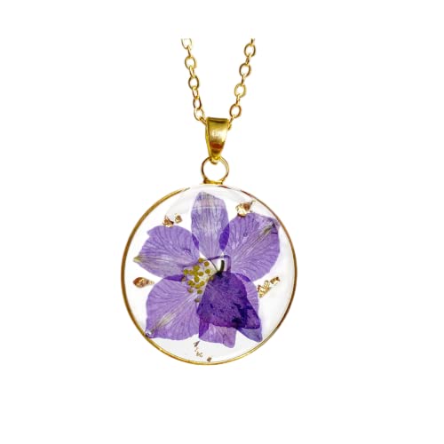 Handmade Pressed Real July Larkspur Birthflower Flower Necklace, Month July Birth Flower Necklace, Resin Dried Flower Necklace, Mother Day Gift, Birthday Necklace, Gift for her