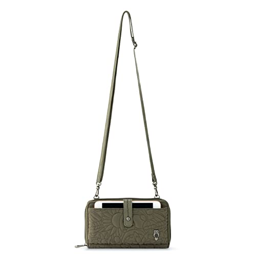 Sakroots Artist Circle Smartphone Crossbody in Eco Twill, Detachable Wristlet Strap, Quilted Olive Spirit Desert