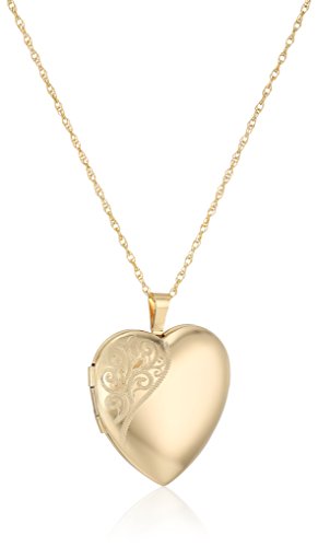 Amazon Collection 14k Gold-Filled Large Satin and Polished Finish Hand Engraved Heart Shaped Locket Necklace, 18"