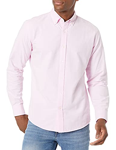 Amazon Essentials Men's Regular-Fit Long-Sleeve Solid Oxford Shirt, Pink, Large