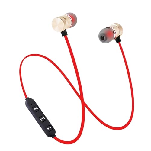 XINFUN Wireless Sports Headset with Neck-Hanging Design and Microphone,in-Ear Wireless Earbuds for Sports Workout (Gold Red)