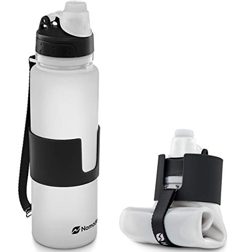 Nomader BPA-Free Collapsible Sports Water Bottle - Foldable with Reusable Leak Proof Twist Cap for Travel Hiking Camping Outdoor and Gym - 22 oz (White)