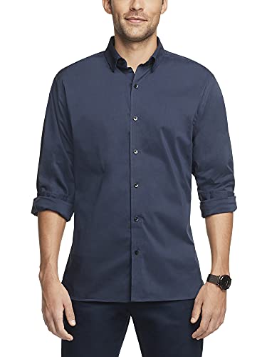 Van Heusen Men's Classic Fit Stain Shield Never Tuck Stretch Button Down Shirt, Black Iris Solid, X-Large