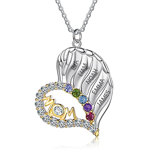 Mothers necklace with 5 birthstones 18k gold plated sterling silver gift for mom grandma sister engraved personalized initial name necklace