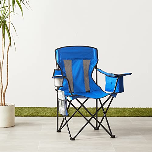 Amazon Basics Folding Mesh-Back Outdoor Camping Chair With Carrying Bag - 34 x 20 x 36 Inches, Blue