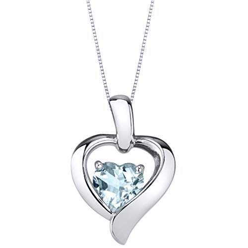 Peora Aquamarine Pendant Necklace in Sterling Silver, Heart in Heart Shape Design, 6mm, 0.75 Carat with 18 inch Chain