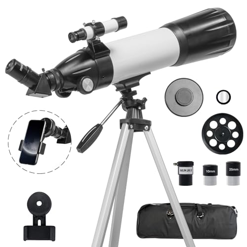 Telescope 80mm Aperture 600mm - Astronomical Portable Refracting Telescope Fully Multi-Coated High Transmission Coatings AZ Mount with Tripod, Phone Adapter & Carrying Bag