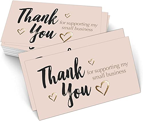 Easykart 120 Thank You For Supporting My Small Business Cards, Gold Foil Business Card Size 3.5" x2", Thank You Cards for Online Retail Shop, Small Business, Customer Package Inserts