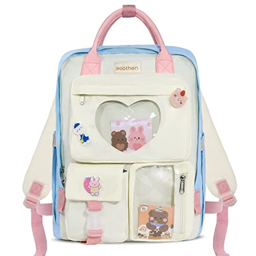 Backpack for Girls,Kawaii Backpack,Pin Display Backpack with Cute Pins,Kids School Bag,Heart Ita Backpack,Cute Aesthetic Bookbag for Teen Girls,Japanese Backpack for Elementary Middle School Girls