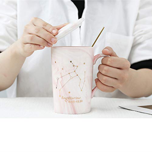 Ynsfree 12 OZ Ceramic Coffee Mugs Juice Tea Coffee Cups and Saucer Twelve Constellations Romantic Gift For Friends,Sisters,Brother,Father,Mom,Men,Wife,Boss,Anniversary (Aries-Pink)