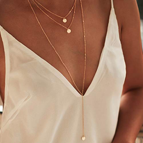 Fdesigner Fashion Layered Long Necklace Coin Pendant Necklaces Chain Charm Necklace Jewelry for Women and Girls (Gold)