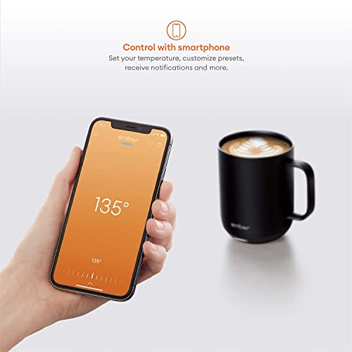 Amazon Renewed Ember Temperature Control Smart Mug 2, 10 oz, 1.5-hr Battery Life - App Controlled Heated Coffee Mug - Improved Design (Renewed) (10oz Black)