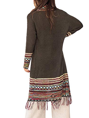 FERBIA Women Boho Cardigan Sweater Long Open Front Maxi Knit Sweaters Aztec Tribal Tassel Fringe Thin Coat