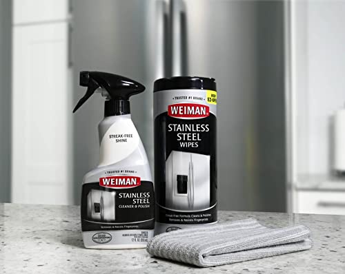 Weiman Stainless Steel Cleaner and Polish - 12 Ounce (2 Pack) - Removes Fingerprints, Residue, Water Marks and Grease from Appliances - Refrigerators Dishwashers Ovens Grills - 24 Ounce Total