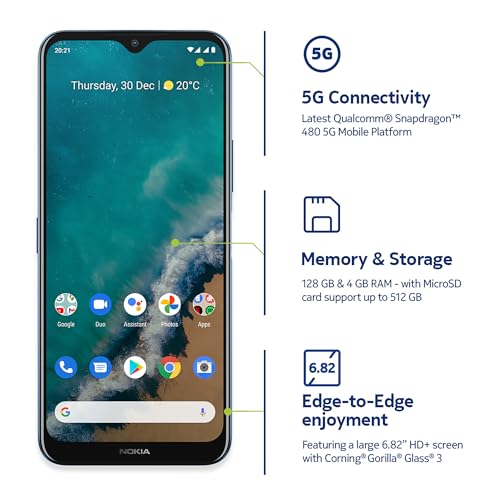 Nokia G50 5G | Android 11 | Unlocked Smartphone | US Version | 4/128GB | 6.82-Inch Screen | 48MP Triple Camera | Ocean Blue