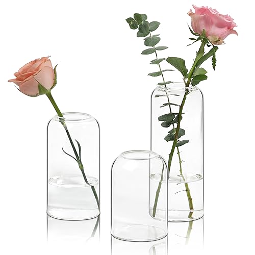 ComSaf Small Flower Vase Set of 3, Glass Bud Vases in Bulk, Clear Vases for Flower, Home Decor Centerpiece for Living Room and Bedroom, Decorative Vases for Wedding, Valentines' Day, Mother's Day