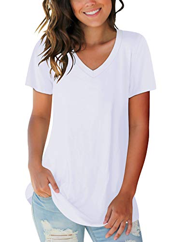 SAMPEEL Womens Shirts Tunic V Neck Spring Present Teen Tunic Tops Lightweight White L