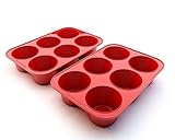 Silicone Texas Muffin Pans and Cupcake Maker, 6 Cup Large, Set of 2, Professional Use