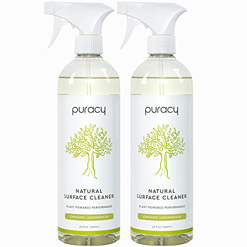 Puracy Multi-Surface Cleaner, Organic Lemongrass, Streak-Free Natural All Purpose Cleaner for Kitchens and Bathrooms, 25 Fl Oz (2-Pack)