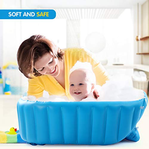 Baby Inflatable Bathtub, Portable Infant Toddler Bathing Tub Non Slip Travel Bathtub Mini Air Swimming Pool Kids Thick Foldable Shower Basin with Air Pump, Blue