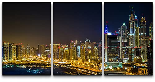 wall26 Framed Wall Art Print Set Aerial Landscape of Downtown Dubai Cityscape Nature Wilderness Photography Realism Global Scenic Colorful Multicolor for Living Room, Bedroom, Office - 16"x24"x3