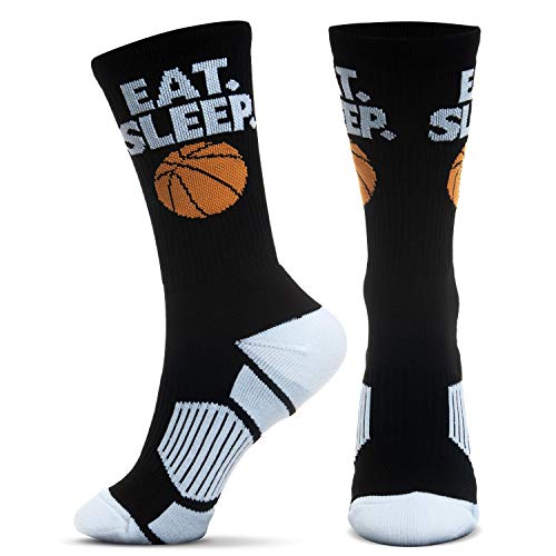 ChalkTalkSPORTS Basketball Adult Athletic Mid-Calf Woven Socks | Eat Sleep Basketball | Black