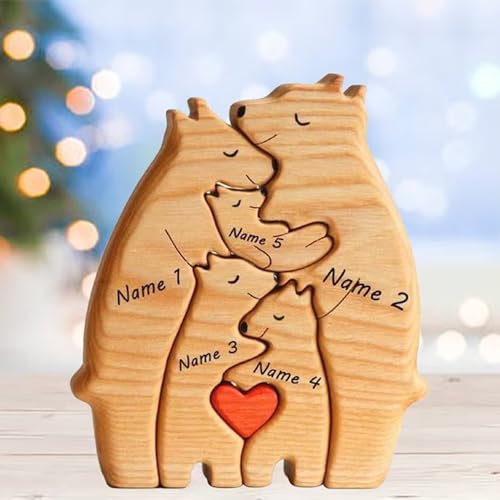 Personalized Gifts Family Puzzles with 2-7 Family Names Customized Name Wooden Puzzle,Bear Family Wooden Puzzle Wooden Puzzles for Mom, Dad House Accessories for Home House Warming Gifts