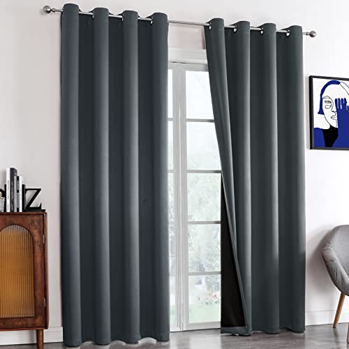 Rutterllow 100% Blackout Curtains 2 Panels, Full Shade 84 Inches Long Complete Drapes for Living Room, Dark Grey Thermal Insulated Bedroom Window Treatment Drapes (Gray, 52 x 84 inch)