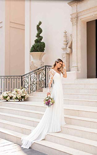 Clothfun Women's V-Neck Lace Beach Wedding Dresses for Bride 2021 Long Sleeve Bridal Gowns Style9 Ivory 14