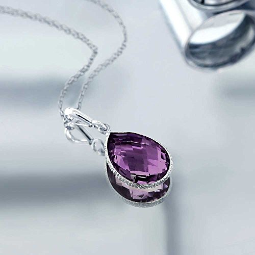 Gem Stone King 925 Sterling Silver Amethyst Pendant Necklace 6.50 Ct Pear Shape Gemstone Birthstone For Women with 18 Inch Silver Chain