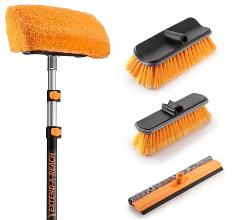 20 Foot Exterior House Cleaning Brush Set with 5-12 ft Extension Pole // Vinyl Siding Brushes with Telescopic Extendable Pole & Window Cleaning Squeegee Tool // The Ultimate Extension Scrub Brush Set