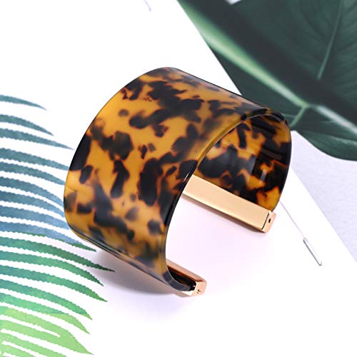 Wide Cuff Bangle Bracelet for Women Acrylic Resin Tortoise Bangle Bracelet Statement Adjustable Bracelet (Tortoiseshell)