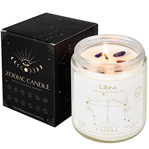 YTENTE Zodiac Sign Candles, Zodiac Crystal Sign Candles ,Astrology Scented Candles Best Friends Gifts for Women, Men Sister Brother Zodiac Funny Birthday Gift Candle Jar (Libra)