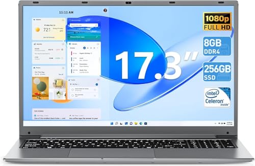 Naclud Laptop, 8GB DDR4 256GB SSD Notebook, 17.3 Inch Laptops Computer with Celeron Processor(up to 2.6 GHz), 8000mAh, Webcam, Mini HDMI, USB3.2 * 2, Dual WiFi, Type-C(Slim)