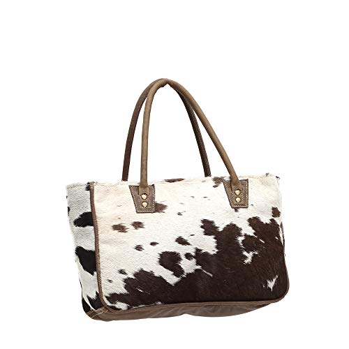 Myra Bags Bucket Genuine Leather with Animal Print Tote, Brown, Size One_Size, Tan, Khaki, Brown, One_Size