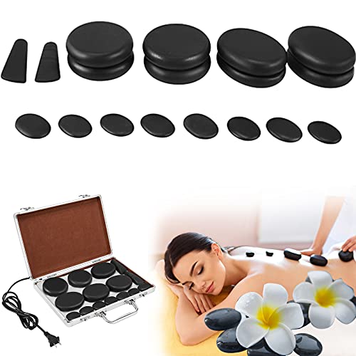 Hot Stones for Massage, Electric Massage Stones with Warmer Kit, Natural Back Massage Set Professional Basalt Hot Stones with Heater for SPA Relaxation Treatment Pain Relief