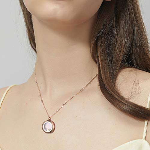 EVERLEAD Rose Gold Charms Locket 316L Stainless Steel Pendant Necklace Including Chains and Colorful Zircon (Locket Diameter: 30mm)