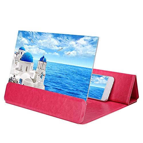 ciciglow 12'' Phone Screen Magnifier, 3D HD Screen Amplifier,Drawable and Foldable Phone Holder,for All Smart Phones Movie Video Live Broadcast(Black/White/Red)(red)