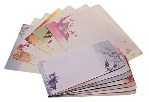 Penta Angel 32 Pcs Vintage Stationery Paper Romantic Love Letter Writing Paper Old Style Poetry Note Card Blank with 16 Cute Retro Envelopes, Stationery Paper and Envelops Set (8 styles)