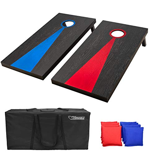 GoSports Dark Regulation Size Solid Wood Cornhole Set - Includes Two 4' x 2' Boards, 8 Bean Bags, Carrying Case and Game Rules