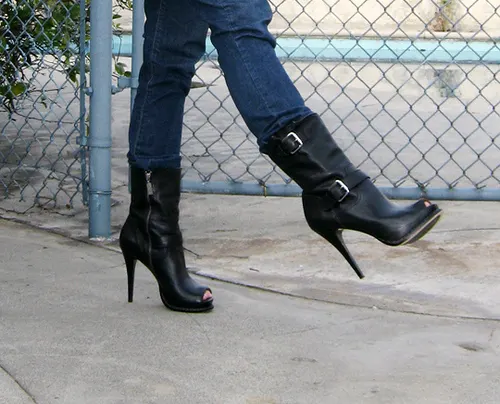 Michael Kors Peeptoe Stiletto Black Boots with Jeans