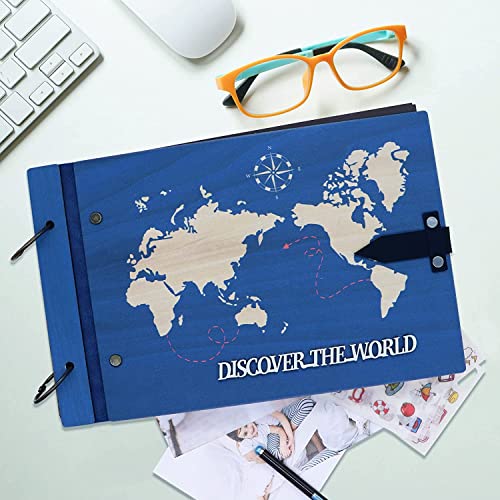 ZEEYUAN Wooden Photo Album 60 Pages Scrap Book Album World Map Travelling Journal Scrapbook Our Adventure Book, Scrapbooking Kits DIY Scrapbook Album Memory Photo Book for Couples