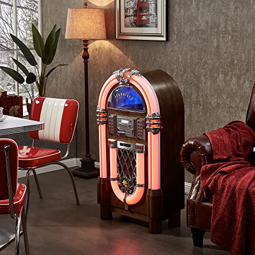 Arkrocket Full Size Jukebox Vinyl Record Player Bluetooth USB SD CD Player Radio Retro Turntable Classic Jukebox (Taurus II - Oak)