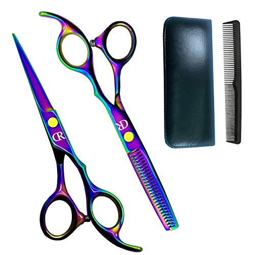 Professional Hair Cutting Shears Set,6 Inch Barber hair Cutting Scissors Thinning Shears Sharp Blades Hairdresser Haircut For Women/Men/kids 420c Stainless Steel Rainbow Color (C)