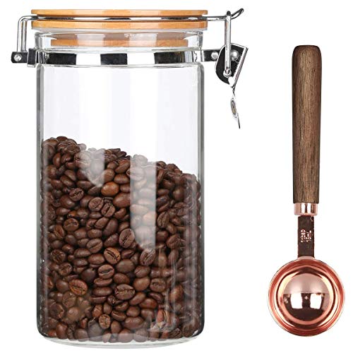 KKC Borosilicate Glass Coffee Bean Storage Container with Airtight Lid,Glass Sealed Jar with Locking Clamp Lid for Coffee Beans,Nuts,Coffee Storage Canister with Spoon,40 FLoz (1200 ML)