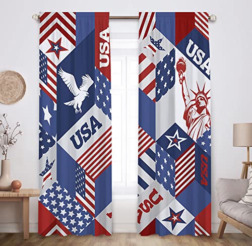 Allenjoy Patriotic Curtain 4th of July Happy Independence Day USA American Flag Windows Drapes for Bedroom Living Room Home Decor Rod Pocket Darkening Blackout Drapes 82 in x 84 in