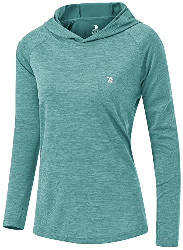 TBMPOY Womens UPF 50+ Sun Protection Hoodie Shirt Long Sleeve Fishing Hiking Outdoor UV Shirt Lightweight Light Cyan XXL