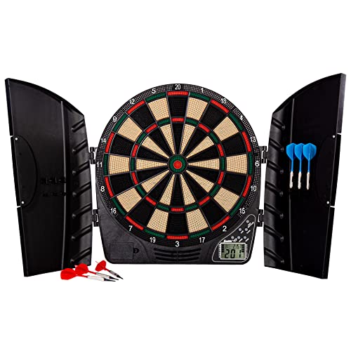 Franklin Sports Electronic Dart Board Set - Soft Tip Electric Dartboard with Digital Scoreboard + Cabinet - Adults + Family Set - (6) Darts Included - FS3000, Black